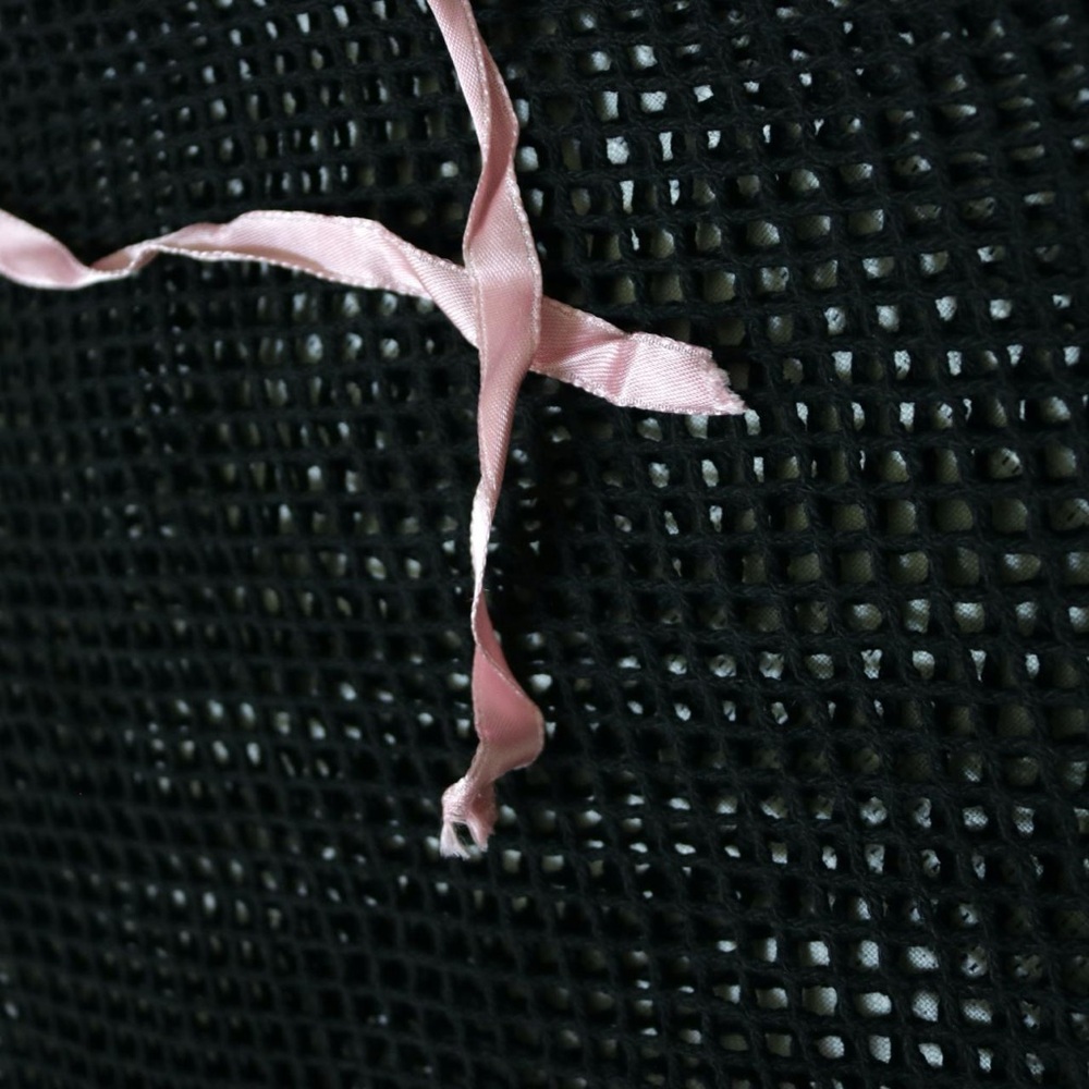 Black fish net long sleeve blouse with pink ribbon bow tie - Picture 6 of 8